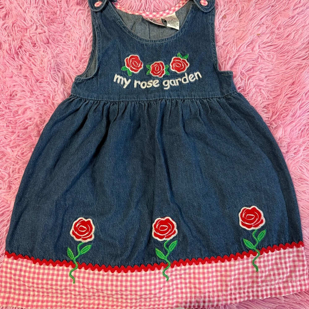 Denim Dress with Rose Embroidery